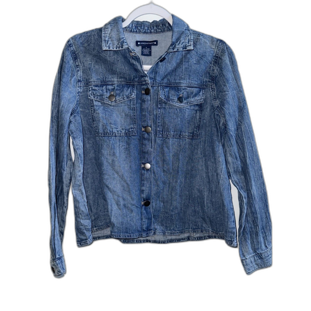 NWT Architect Lightweight Denim Jacket Shirt Light Wash Button Up Top Size S